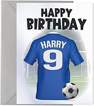 PERSONALISED Blue Shirt Football Birthday Card - Any Name & Age/Number
