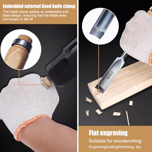 4 Stück Holz Meißel Set,Stechbeitel Rund Gebogen Hohlbeitel Set,CR-V Stahl halbkreisförmige Kante 8mm/12mm/18mm/24mm für DIY Kunsthandwerk,Holzarbeiten