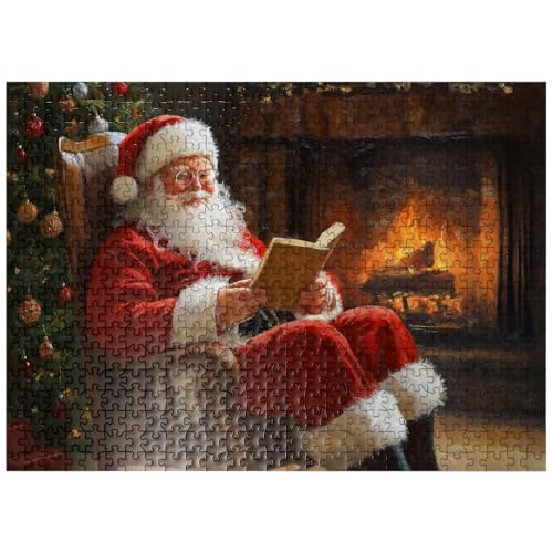 MyPuzzle Santa Claus Relaxing By Fireplace - Premium 500 Piece Jigsaw Puzzle for Adults by MyPuzzle.com - Used condition - US$18.70