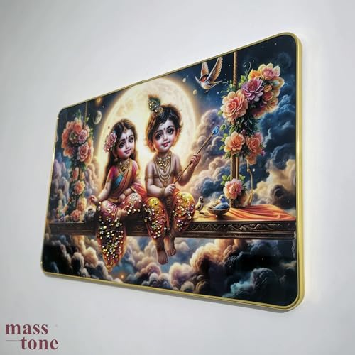 Image of Masstone Radha Krishna Crystal Embedded High Gloss Wall Painting, Golden Slim Frame, 45x30 Cm Wall Art for Living Room, Bedroom, Office & Home Decor (CRG53)