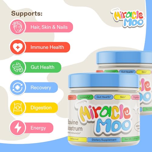 image for MIRACLE MOO Colostrum Supplement for Gut Health, Hair Growth, Beauty a