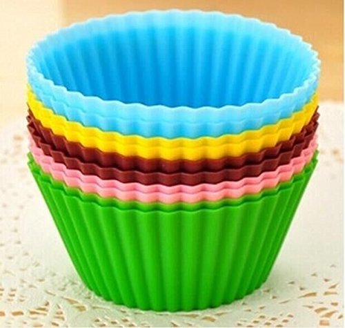 Drhob 12pcs/lot Mixed Colors Round Silicone Muffin Cases Cake Cupcake Liner Baking Molds Cake Moulds Gift (Color: Multicolor Random)