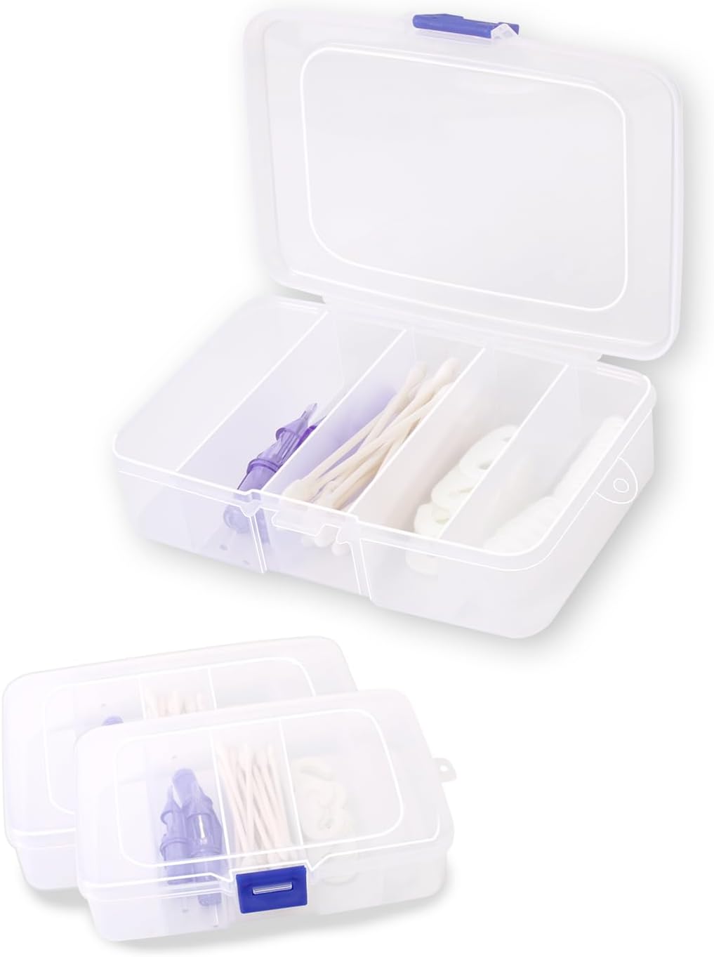 KEUYE Travel Qtips Case,Moisture Proof Travel Qtips Case Small,5 Grids Portable Qtips Cotton Swabs Travel Case with Lids Dust Proof,2PCS