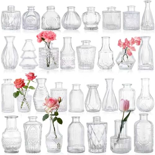 32pcs Glass Bud Vases,Small Clear Vases,Wedding Centerpiece Table Decorations,Clear Vintage