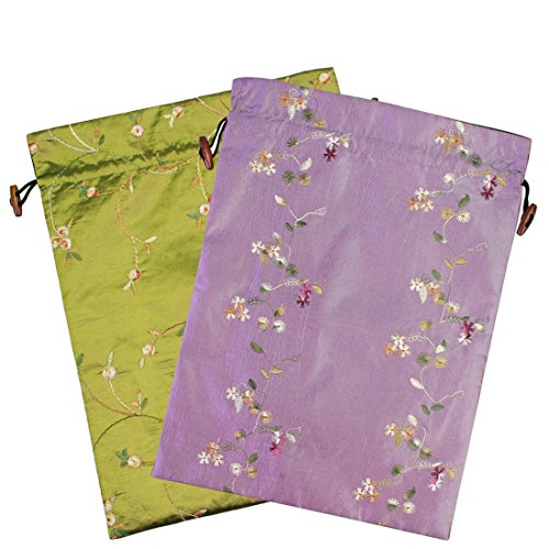 kilofly Embroidered Silk Jacquard Travel Bag, Lingerie & Shoes, Value Set of 2