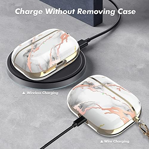 URZQOQ Case Cover for AirPods Pro Case (2019) Full Body Protective, AirPod Pro Case [Anti-Fading] Shiny Anti-Scratch Shockproof TPU Cover AirPods Pro Case with Wrist Strap&Keychain Clip (Marble)