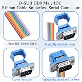 QIANRENON RS232 DB9 kabel zaciskany na wstążce wtyczka bez lutowania adapter szeregowy D-SUB DB9 9-pinowe męskie złącze zaciskowe typu IDC, przedni otwór na śrubę M3, do płaskiego kabla taśmowego 1,27