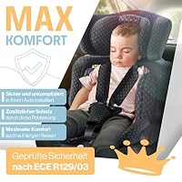 KIDIZ® Autokindersitz i-Size R129 100-150 cm bis 12 Jahre – Kinderautositz Gruppe 1/2/3 ohne Isofix, mitwachsender Kindersitz, 5-Punkt-Gurt, höhenverstellbare Kopfstütze, Sitzerhöhung Auto, Schwarz – Ansicht 5