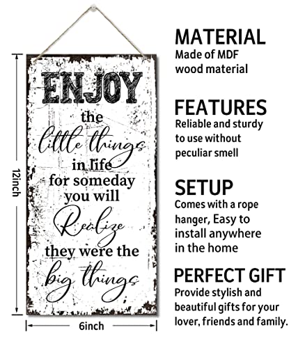 Enjoy The Little Things In Life For Someday You Will Realize They Were The Big Things Wall Decor Sign, Printed Wood Plaque Sign Wall Hanging, Hanging Rustic Decorative Wood Sign Home Decor 12" X 6" #TOP2