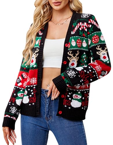 KOOSUFA Damen Weihnachts Strickjacke Weihnachtscardigan...