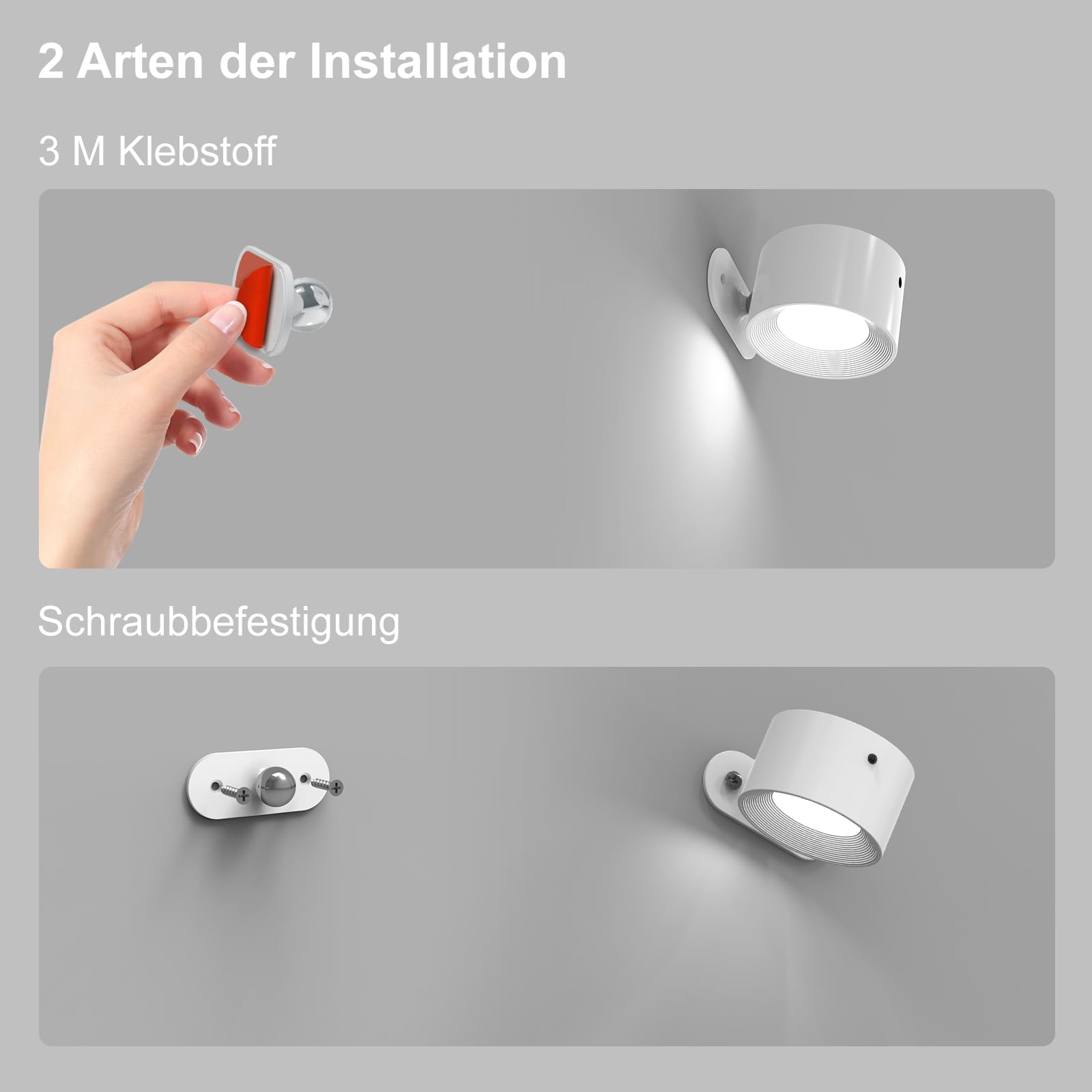 Lámpara de pared con mando a distancia, regulable, con batería con puerto de carga USB, para salón, dormitorio, color blanco, 3 unidades