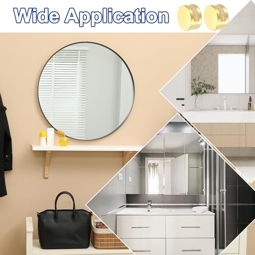 Image of uxcell 4 Pcs Frameless Mirror Mounting Hardware, Zinc Alloy Mirror Holders Mirror Mounting Clips Mirror Hanging Holders Brackets Kit with Screws & Anchors for Bathroom, Gold