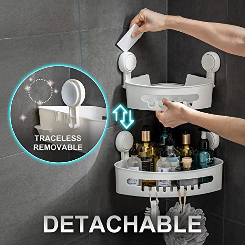 Leverloc Corner Shower Caddy Suction Cup 2 Tiers No-Drilling Removable Shower Caddy Basket Powerful Suction Bathroom Shower Shelf Waterproof & Oilproof Bathroom Organizer For Bathroom & Kitchen-White #TOP6