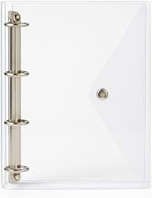 Caderno Fichário Flexível Pasta Organizadora 4 Argolas Transparente Fechamento com Botão