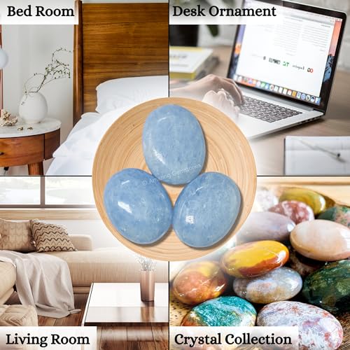 Image of Amazing Gemstone Blue Calcite Celestite Crystals and Healing Stones - Large Palm Stone Crystals Piedra - Crystal for Good Luck, Positive Energy, Meditation - Unique Stocking Stuffers Gifts for Women