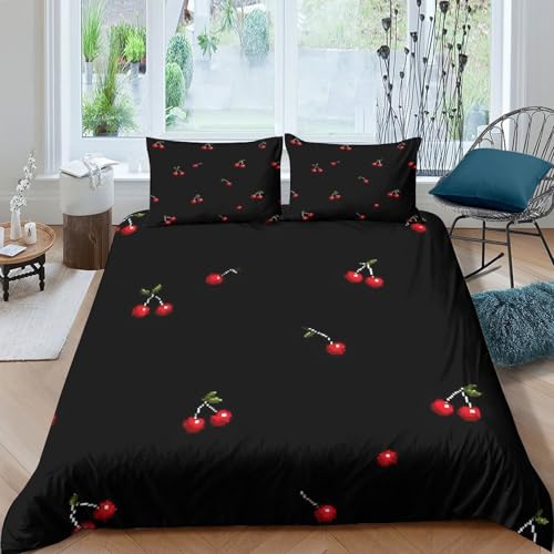 Housse de couette cerise 135x200 parure lit microfibre single - 4