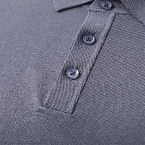 Men Summer Solid Thin Knitting Short Sleeve Turn Down Collar Breathable Pullovers2