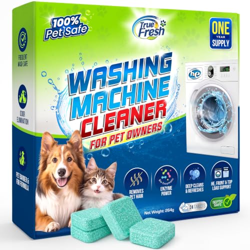 Image of True Fresh Deep Clean Washing Machine Cleaner Enzyme Pet Hair Dissolver | Formulated for Pet Owners - Neutralizes Dog & Cat Urine Odors - HE, Front & Top Load Washer Compatible, Unscented, 24 Tablets
