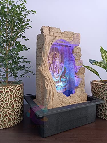 Image of Ganesha Waterfall Table Top Water Fountain for Home Decor /Office /Indoor & Outdoor /Garden /Puja Room /Vaastu (Yellow ganesha)