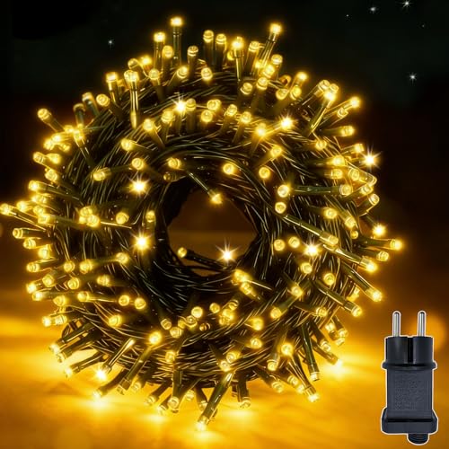Hopelit Lichterkette Außen Innen, LED Lichterkette 30m 300LED Warmweiß mit Stecker, Timer, 8 Modi und Speicherfunktion, IP44 Wasserdicht Weihnachtsbeleuchtung Außen für Garten, Balkon, Party