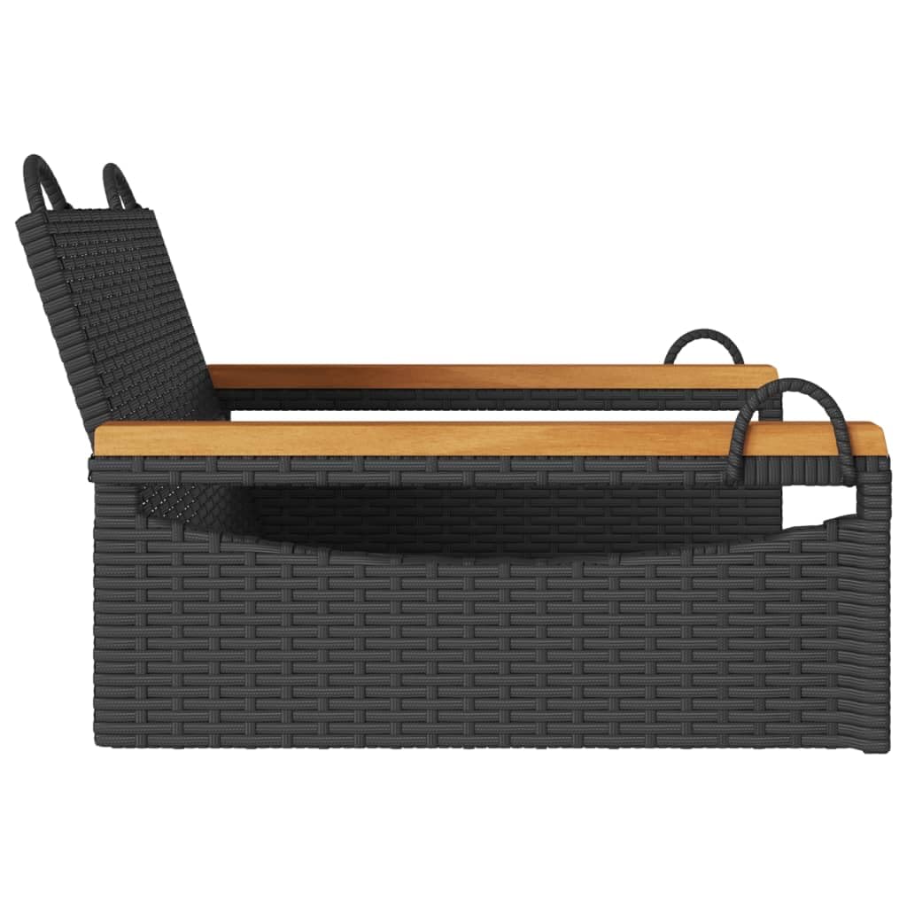 Banco Columpio de Ratán Sintético Negro 63x62x40 cm para Exterior, Mueble Colgante con Función de Balanceo y Anillos de Fijación, Estructura Robusta de Acero, Incluye 1