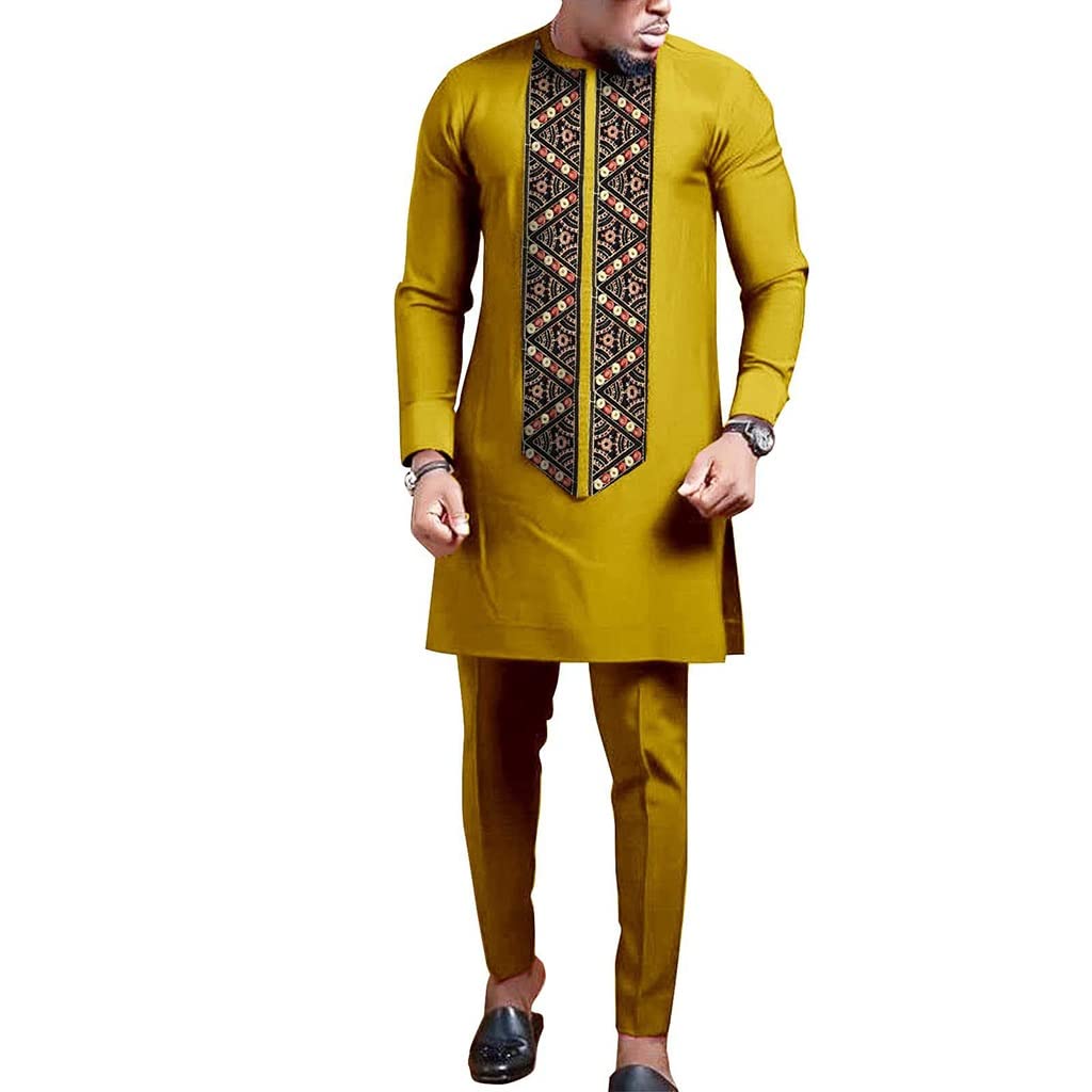Costumes pour hommes Dashiki coupe slim fit veste d'extérieur jaune
