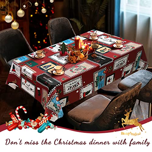Aircowrie Vinyl Christmas Tablecloth Rectangle, Christmas Tree Print Heavy Duty Plastic Table Cloth, Waterproof Oil Proof Wipeable Pvc Table Cover For Xmas Party (Xmas Red2, 54”×108”) #TOP7
