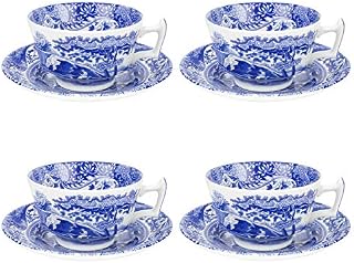 Spode Blue Italian Teacup and Saucer, Set of 4