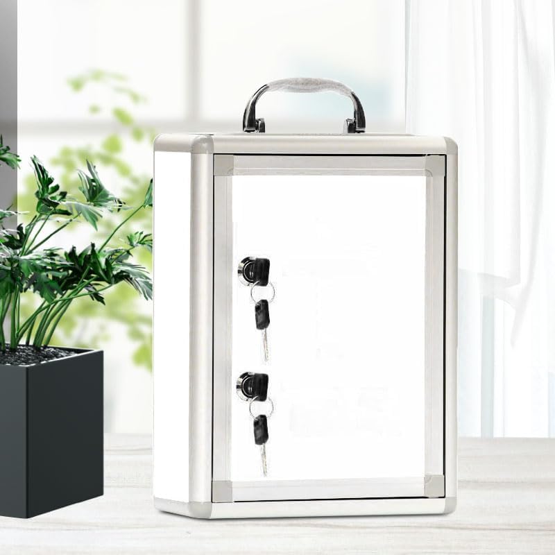 Safe with keylock, suitable for home, office, hospital, school, hotel safe storage cabinet, mailbox, home storage box, mini double lock suitcase, lockable wall mounted safe (white)