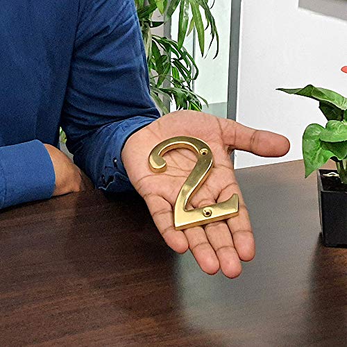 Motif 4-Inch Solid Brass Lacquered Polished Mailbox Numbers House Numbers For Outside House Numbers Address Sign For Door, Outdoor Decor (Number 2) #TOP1
