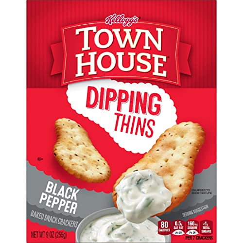 Town House Dipping Thins Baked Snack Crackers, Party Snacks, Black Pepper, 9oz Box (1 Box)