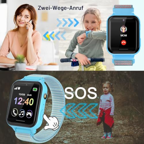 Kinder Smartwatch, Telefon Uhr für Kinder 10 Spiele MP3 Musik Anruf Taschenlampe Kamera SOS Touchscreen, Kids Smart Watch mit Schrittzähler Wecker Recorder Geschenk für Junge Mädchen (Blau)