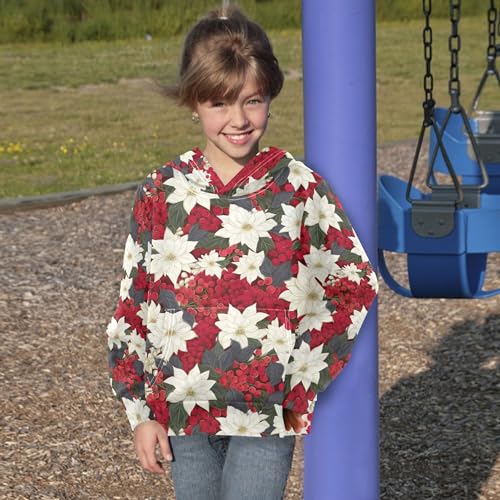 Kids Hoodies Sweaters Christmas Poinsettia Flower Hooded Sweatshirts with Big Pockets for Boys Girls B04000544