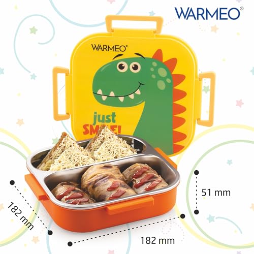 Image of WARMEO Jerry Insulated Lunch Box with Two Compartment BPA Free, Kids Lunch Box,Food Grade Ideal for School, Picnic, Office & Outdoor - 500ml Dino, Stainless Steel
