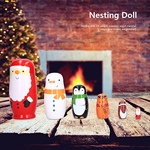 6 Pcs Russian Nesting Dolls Wooden Painted Crafts Cartoon Ornament Home Decoration
