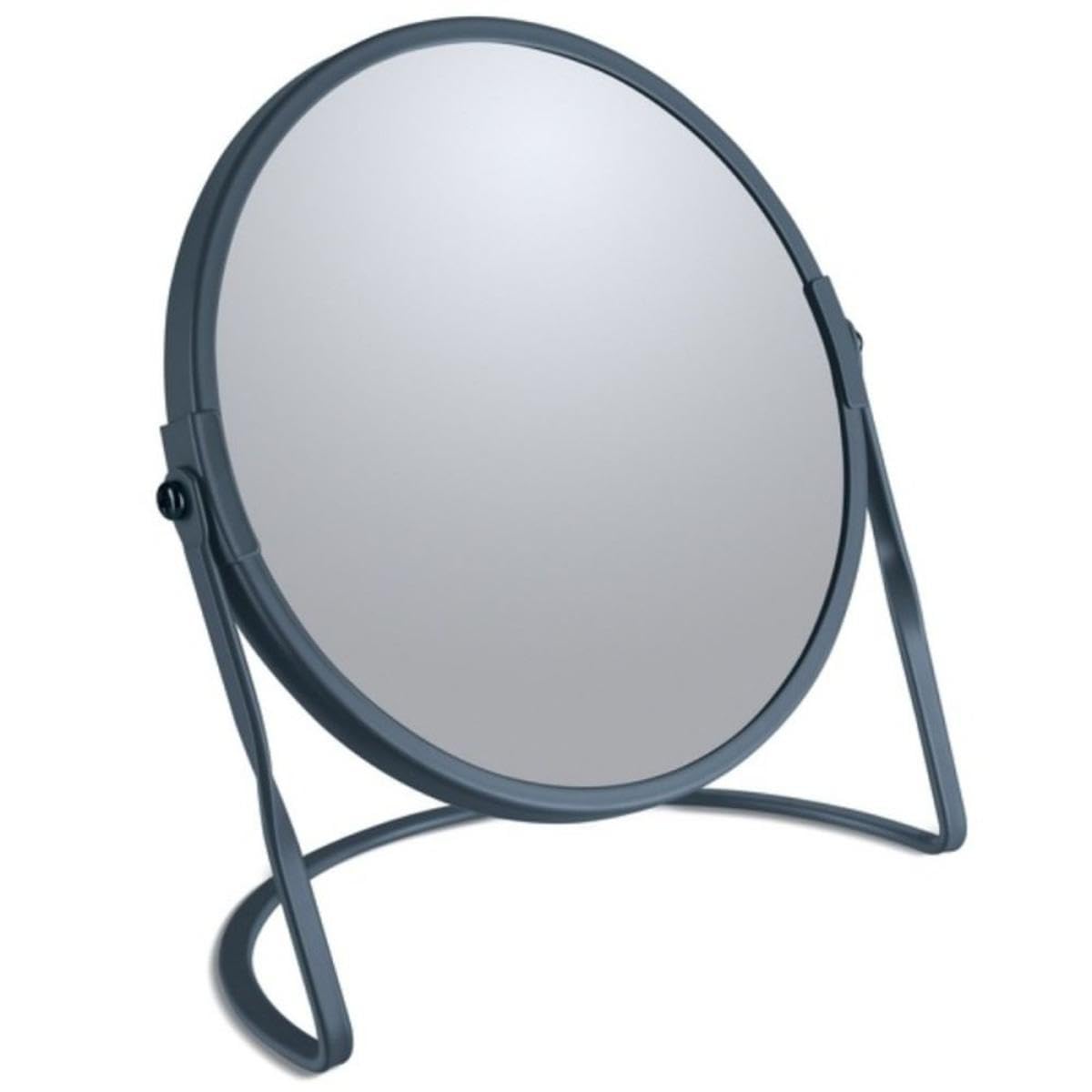 Spirella - Cosmetic Mirror on Base Akira - Robust Metal - Double View with 5x Magnification and Classic Mirror - 360° Swivel - Matt Petrol