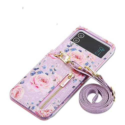 Etui portefeuille Galaxy Z Flip 4 5G cuir rose rétro et violet