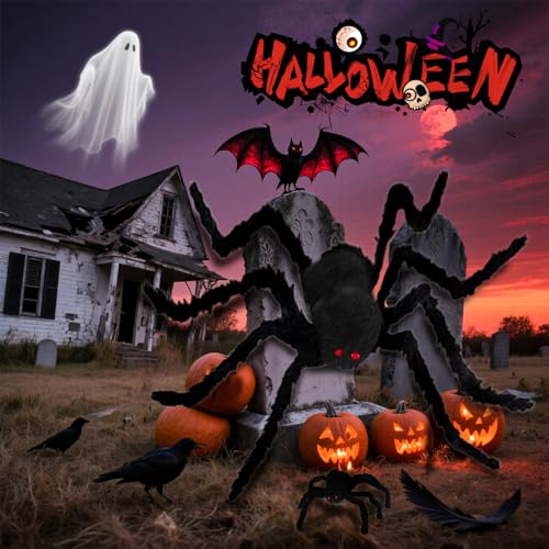 Image of Halloween Decorations Giant Spider, 6.6 Ft Fake Halloween Decor Spiders Large, Furry Spiders for Outdoor Indoor Yard Home Costumes Party House Decor (1 Pack)