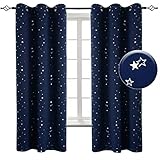 BGment Kids Blackout Curtains for Bedroom - Grommet Thermal Insulated Silver Star Print Room Darkening Curtains for Living Room, Set of 2 Panels (38 x 45 Inch, Navy Blue)