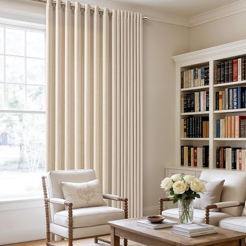 Image of Extra Wide 100 Inch Flax Linen Curtains 84 Inch Length 1 Panel | Room Divider, Sliding Door Curtains, for Living Room, Semi Sheer, Grommet, Privacy, Farmhouse, Light Flitering, 100x84