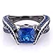 Caperci 2.0ct Princess Cut Created Blue Sapphire Engagement Ring 14k Black Gold Rhodium Plating Over Sterling Silver 925 Ring Size 9