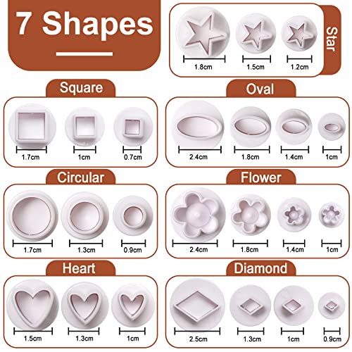 Wexpw 24 Pcs Cookie Cutters, Fondant Cake Cookie Plunger Cutter, Mini Plastic Biscuit Plunger Fondant Decorating Mold, Heart/Square/Oval/Circular/Star/Diamond/Flower #TOP1