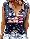 T&Twenties American Flag Tank Top for Women Ring Hole 4th of July Shirts V Neck Patriotic Tanks Shir
