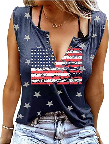 T&Twenties American Flag Tank Top For Women Ring Hole 4Th Of July Shirts V Neck Patriotic Tanks Shirt #TOP10