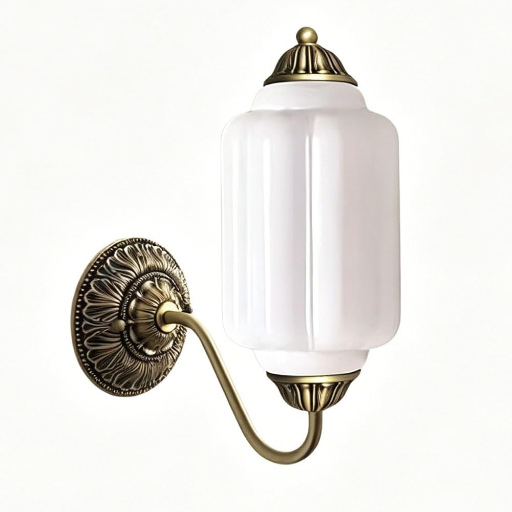 LUOYAOB Vintage Brass Milk Glass Wall Sconce Antique Copper Base Farmhouse Wall Lighting Fixture for Living Room Bedroom Dining Room Entryway Home Decor(White)