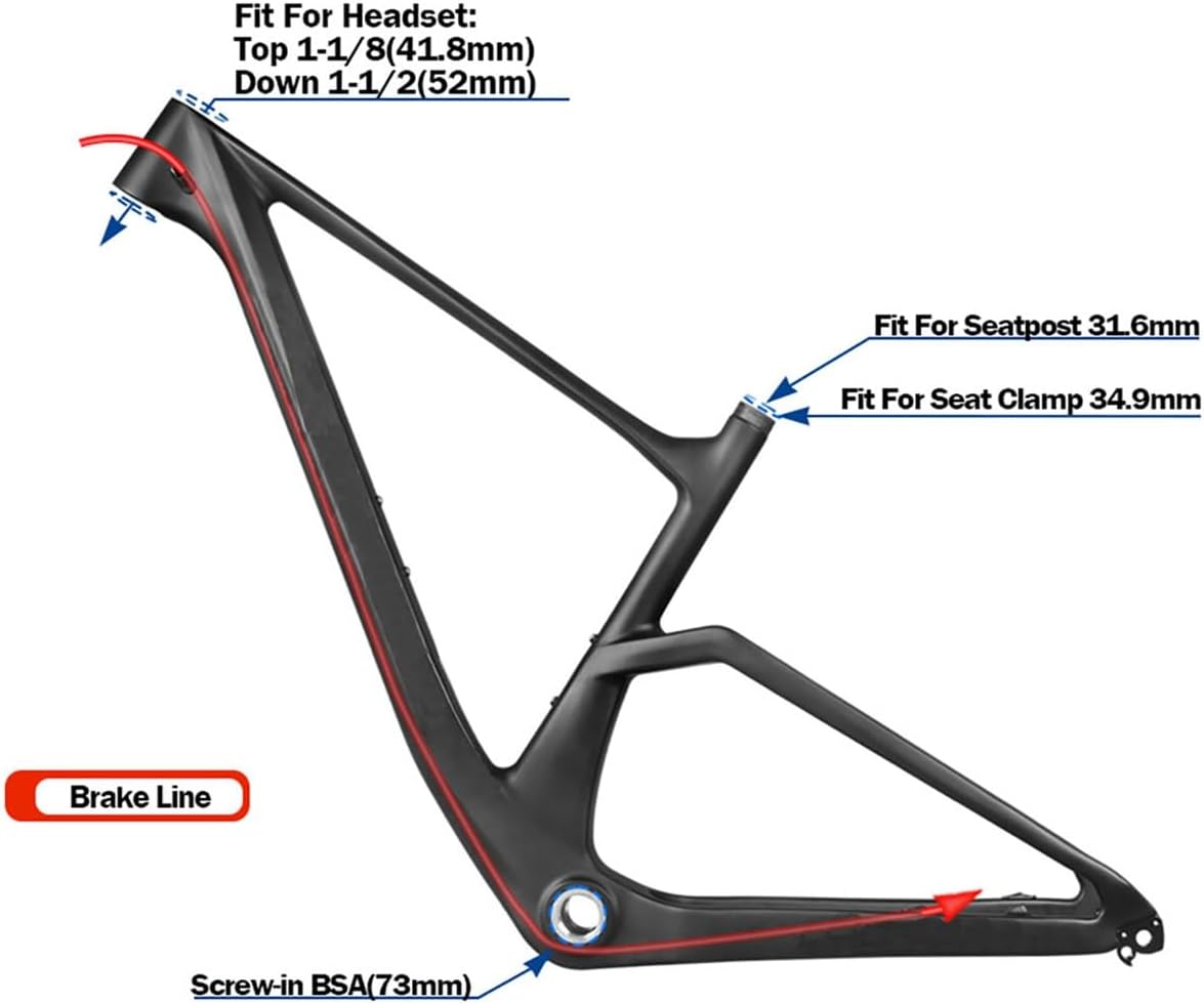 29er Carbon Fiber Hardtail Frame 41.5/44/49/54cm Mountain Bike Frame XC Cyclocross Disc Brake Frame Thru-Axle Boost 12x148mm BSA BB73mm Internal Routing