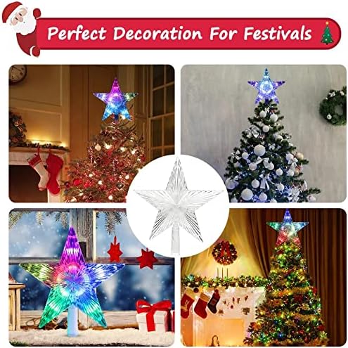 LED Star Christmas Tree Topper, Monkey Home 9.5 Inch 24 Colours Flash Star Light Christmas Decorative Lights For Xmas Party Holiday Indoors Outdoors Decoration, etc (AA Battery Powered)