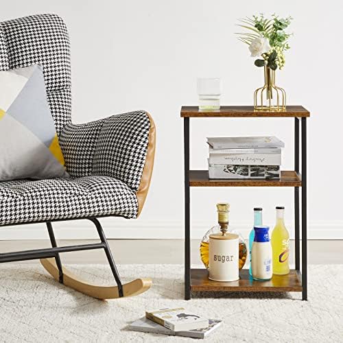 IBUYKE Industrial Side Table,End Table,Nightstand,3-Tier Storage Shelves,Steel Frame,for Hallway,Sofa,Living Room, Bedroom,Rustic Brown, 39 x 29 x 58.5 cm TMJ402H
