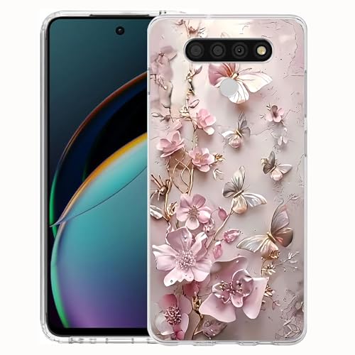 FLYING FLIER for LG Stylo 6,[Full-Body Protection][Non-Slip][Shockproof] Cute Flower Butterfly Slim TPU Cover Phone Case (Pink 2)