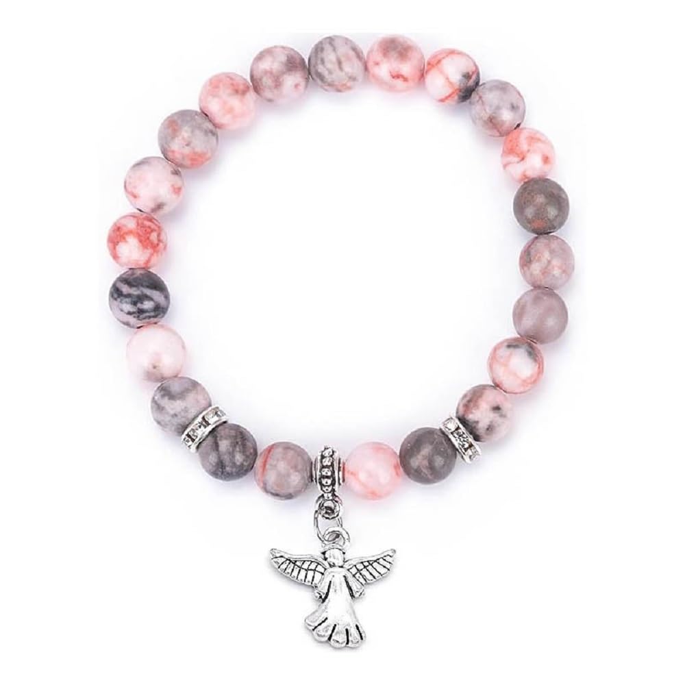 COLORFUL BLINGGuardian Angel Charm Bracelets for Women Healing Crystal Beaded Stretch Elastic Bracelet Memorial Protection Sympathy Gift Natural Stone Inspirational Bracelet Faith and Love Jewelry